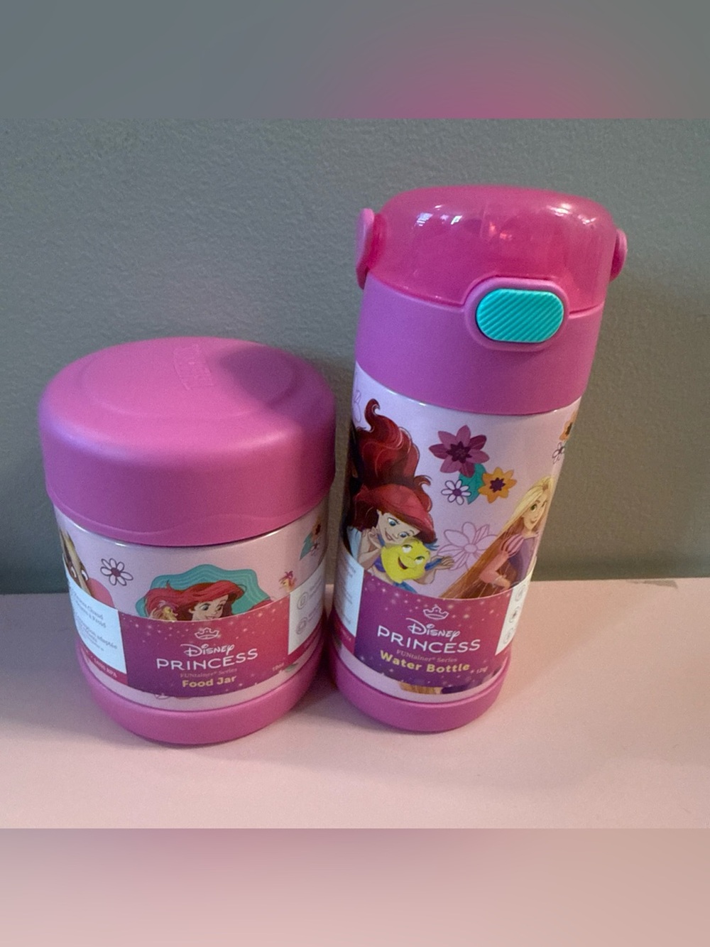 Disney Princess Thermos Food Jar 10oz & Water Bottle 12oz - NEW